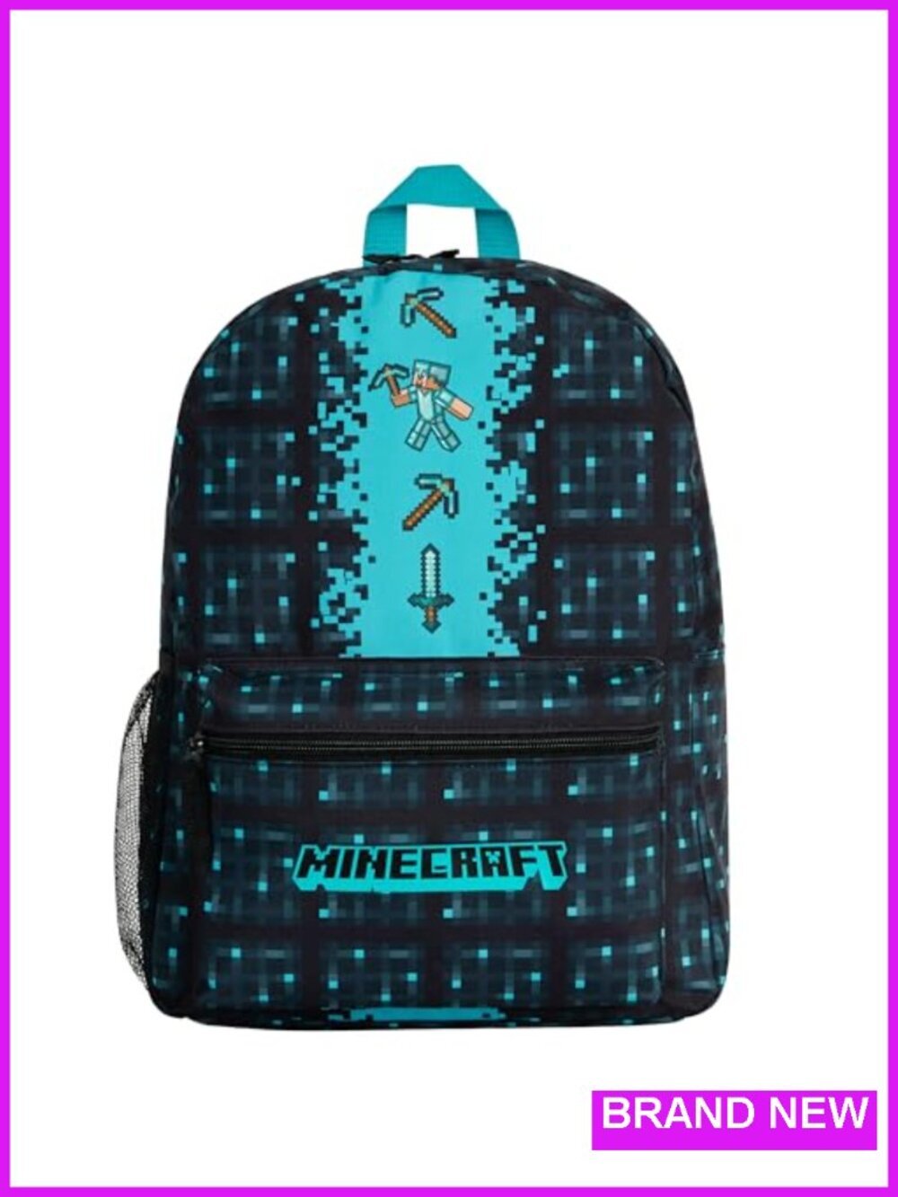 Minecraft Backpack Adjustable Straps Front Pocket Daypack for School Travel Gym